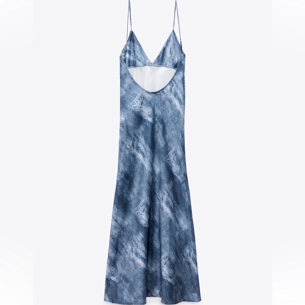 ZARA PRINTED SATIN EFFECT SLIP DRESS - Picture 16 of 16